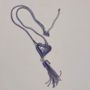 Vintage unsigned Brighton etched heart tassel necklace/choker